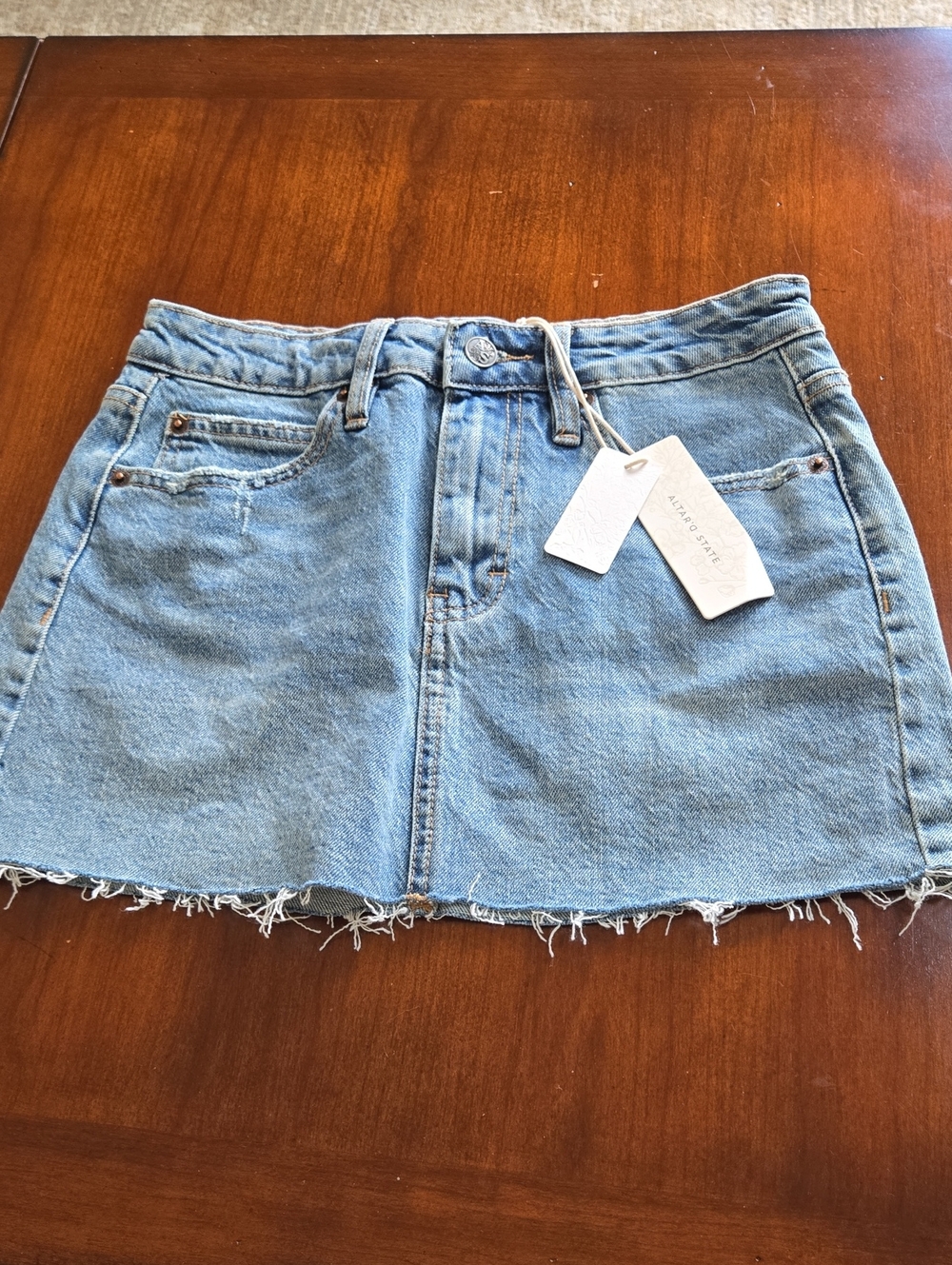 Altar'd State Light Blue Denim Mini Skirt. Pocket Detail! Small. New With Tags!